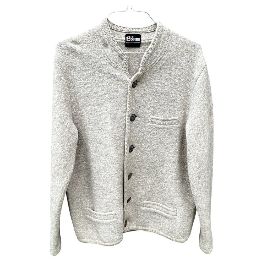 Vintage Sigi Scheiber Austrian Tyrol Wool Jacket Cardigan Khaki Metal Button